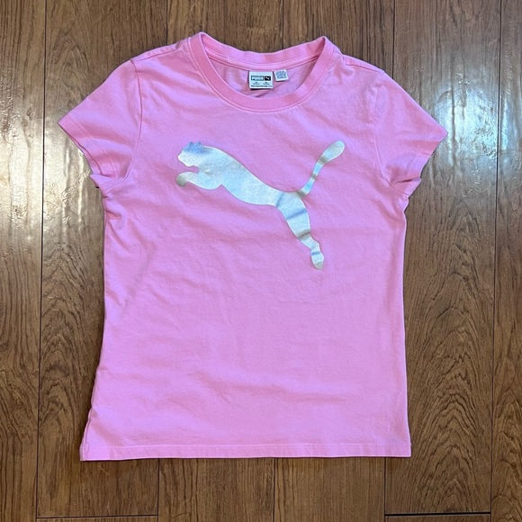 Puma Other - Puma Light Pink W/ Silver Shiny Logo Graphic T-Shirt Sz M (10-12) -AS IS!